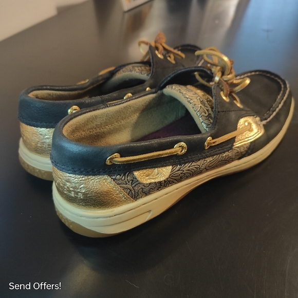 Sperry Top Slider Bluefish Boat (9288374) Shoes, Women’s Size 9M, Black / Gold - Picture 2 of 6